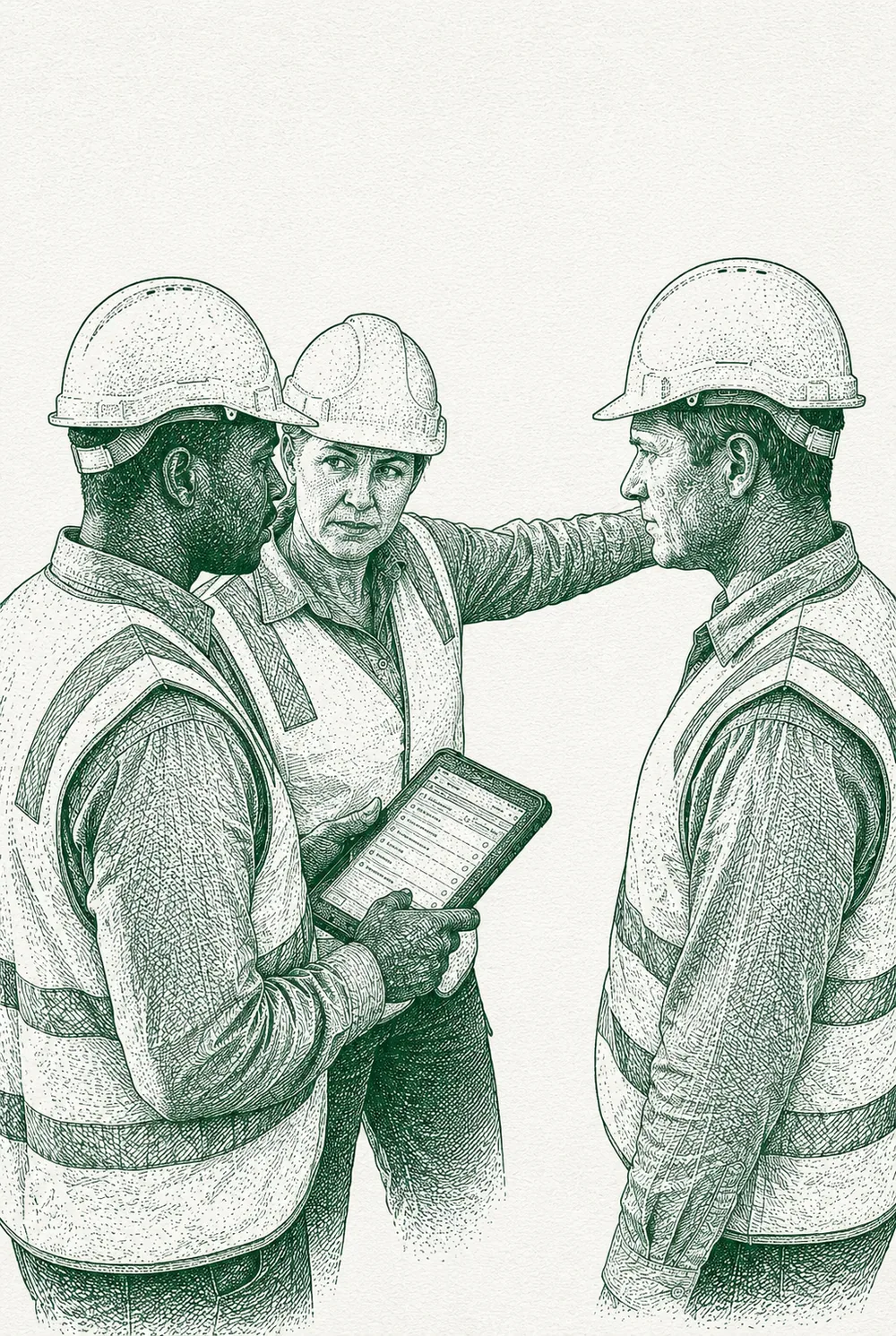Engraved illustration of a mining services crew at work
